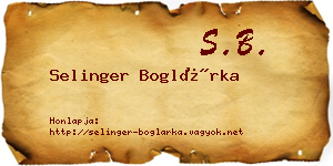 Selinger Boglárka névjegykártya